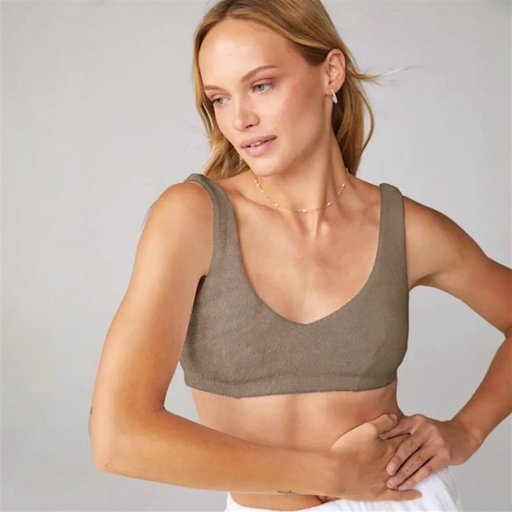 Beyond Yoga X Donni neutral taupe beige minimalist terry bralette W's S New $89